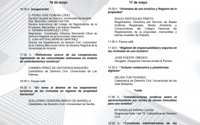 “Jornadas alojamiento y turismo: problemática actual de las viviendas de uso turístico, Universidad de Alicante, 16 y 17 de mayo de 2019